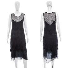 Load image into Gallery viewer, 1920's Black Tiered Lace Dress Size XS