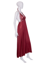 Load image into Gallery viewer, 1970's Maroon Lace Halter Nightgown Size M
