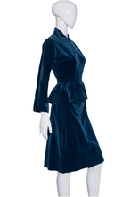 Load image into Gallery viewer, 1940's Blue Velvet Skirt Suit - Size XS
