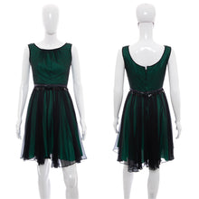 Load image into Gallery viewer, 1960's Green and Black Chiffon Party Dress Size XS