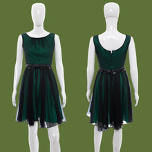 Load image into Gallery viewer, 1960s Green & Black Chiffon Party Dress – Size XS
