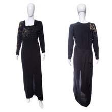 Load image into Gallery viewer, 1940's Black Long Sleeve Bead and Rhinestone Detail Gown Size M/L