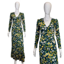 Load image into Gallery viewer, 1970's Green and Yellow Floral Wrap Gown Size XS