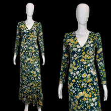 Load image into Gallery viewer, 1970s Teal & Yellow Floral Wrap Gown – Size XS
