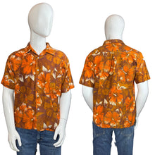 Load image into Gallery viewer, 1960's Orange and Brown Hibiscus Hawaiian Shirt - Size L