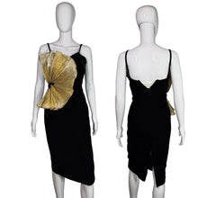 Load image into Gallery viewer, 1980's Black Velvet and Gold Lamè Cocktail Dress Size XS