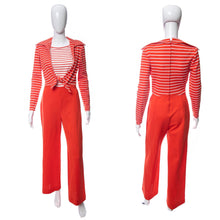 Load image into Gallery viewer, 1970's Orange and White Long Sleeve Tie Detail Jumpsuit Size S