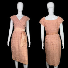 Load image into Gallery viewer, Peach lace dress on a mannequin against a plain background