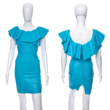 Load image into Gallery viewer, 1980's Michael Hoban Teal Sleeveless Leather Dress Size XS