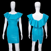 Load image into Gallery viewer, 1980s Michael Hoban Teal Sleeveless Leather Dress Size XS