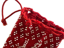 Load image into Gallery viewer, 1890 Victorian Small Beaded Knit Red Drawstring Ohio Handbag