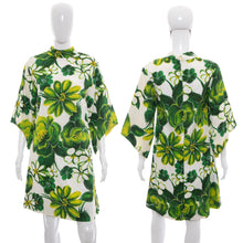 Load image into Gallery viewer, 1960's White and Green Floral Print Tiki Dress Size M