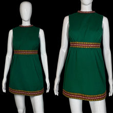 Load image into Gallery viewer, 1970's Green Poly Mini Dress Size XS