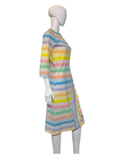 Load image into Gallery viewer, 1970's Pastel Rainbow Chevron Spring Dress Size M
