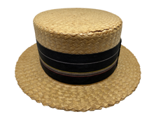 Load image into Gallery viewer, 1920's Straw Boater Skimmer Hat Size 7