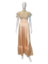 Load image into Gallery viewer, 1970's Peach Satin and Lace Gunne Sax Maxi Dress Size S