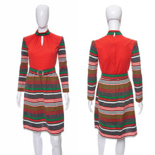 Load image into Gallery viewer, 1970's Toni Todd Orange and Multicolor Striped Dress Size S