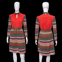 Load image into Gallery viewer, 1970s Toni Todd Orange and Multicolor Striped Dress Size S