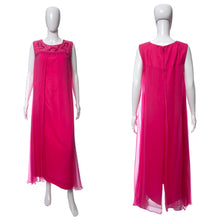 Load image into Gallery viewer, 1960&#39;s Pink Maxi Chiffon Bead and Sequin Detail Sleeveless Dress Size M
