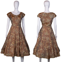 Load image into Gallery viewer, 1950's Floral Taffeta Party Dress with Rhinestones Size M