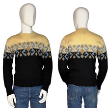 Load image into Gallery viewer, Black sweater with geometric pattern worn by a mannequin on a plain background