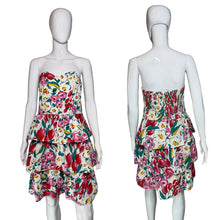 Load image into Gallery viewer, Strapless floral dress on a mannequin