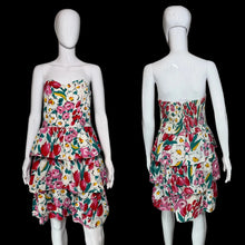 Load image into Gallery viewer, Strapless floral dress on a mannequin