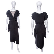 Load image into Gallery viewer, 1940's Black Tiered Ruffle and Lace Detail Gown Size M