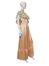 Load image into Gallery viewer, 1970's Peach Satin and Lace Gunne Sax Maxi Dress Size S