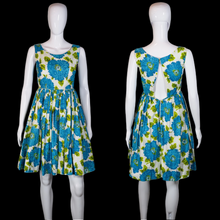 Load image into Gallery viewer, 1960s Blue & Green Floral Summer Dress – Size XS