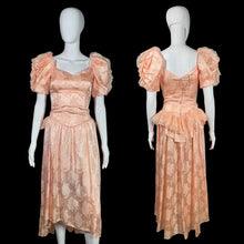 Load image into Gallery viewer, 1980's Peach Brocade Formal Dress Size XS