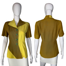 Load image into Gallery viewer, 1940's Color Two Tone Mustard Yellow Color Block Blouse - Size S/M