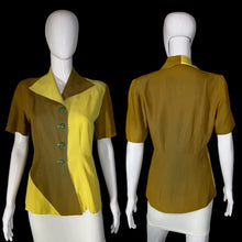 Load image into Gallery viewer, 1940's Color Two Tone Mustard Yellow Color Block Blouse - Size S/M