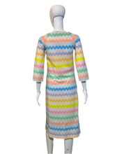 Load image into Gallery viewer, 1970's Pastel Rainbow Chevron Spring Dress Size M