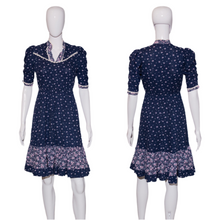 Load image into Gallery viewer, 1970's Navy Blue Floral Prairie Dress Size S
