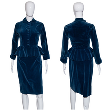 Load image into Gallery viewer, 1940's Blue Velvet Skirt Suit - Size XS