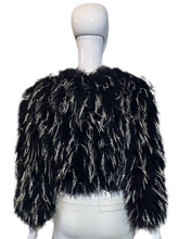 Load image into Gallery viewer, 1970's Black Marabou Feather and Silver Tinsel Cropped Disco Jacket - Size S/M