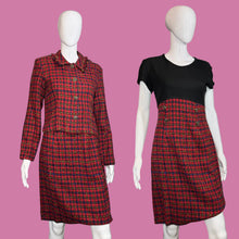 Load image into Gallery viewer, 1990's Red Plaid Tweed Dress and Jacket Duo - Size M