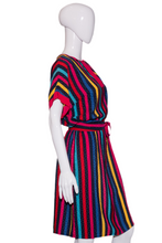 Load image into Gallery viewer, 1980's Striped Silk Secretary Dress Size L