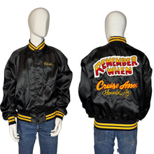 Load image into Gallery viewer, Black jacket with yellow and white text on a mannequin
