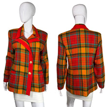 Load image into Gallery viewer, Plaid jacket with red accents on a mannequin against a white background