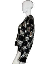 Load image into Gallery viewer, 1980's Silver and Black Checkered Sequin Sweater - Size M/L