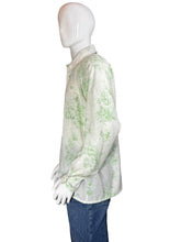 Load image into Gallery viewer, 1970's White and Green Cotton Novelty Vacation Print Shirt - Size L