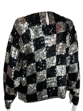Load image into Gallery viewer, 1980's Silver and Black Checkered Sequin Sweater - Size M/L