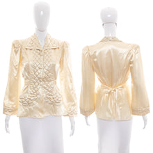 Load image into Gallery viewer, 1940's Champagne Satin Quilted Bed Jacket Size M