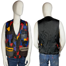 Load image into Gallery viewer, A mannequin wearing a colorful patchwork vest against a white background.
