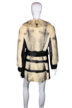Load image into Gallery viewer, 1970's Black and Cream Fur and Leather Trench Coat Size M