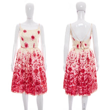 Load image into Gallery viewer, 1950's Ivory and Pink Printed Party Dress Size S