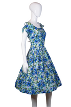 Load image into Gallery viewer, 1960's Blue and Green Floral Dress Size M