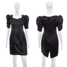 Load image into Gallery viewer, 1980's Gunne Sax Black and Green Satin Dress Size M